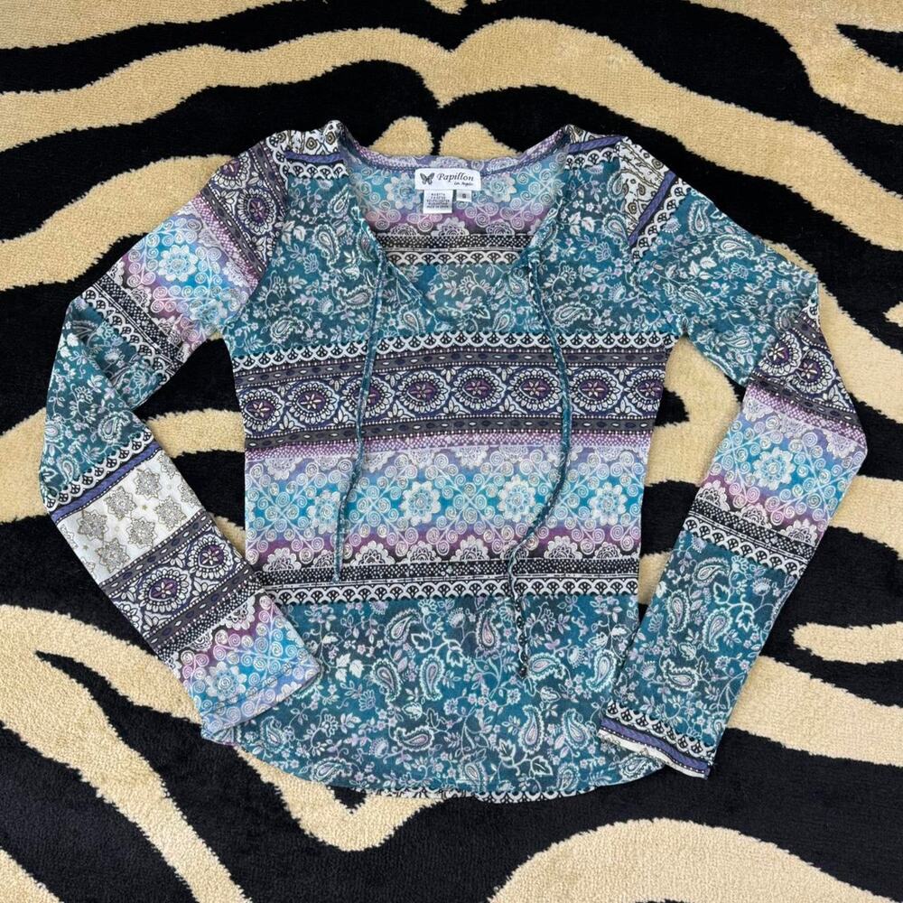 ★Y2K patchwork mesh boho top★